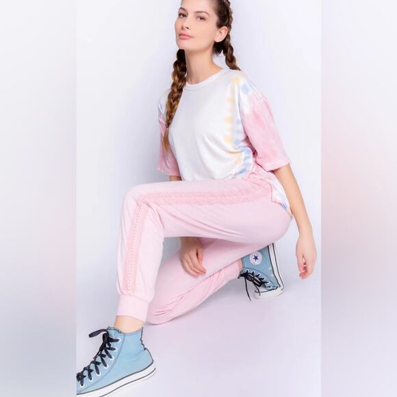 PJ Salvage Sunset Hues Knit Jogger Pants in Rose Quartz Size Medium - Picture 2 of 8
